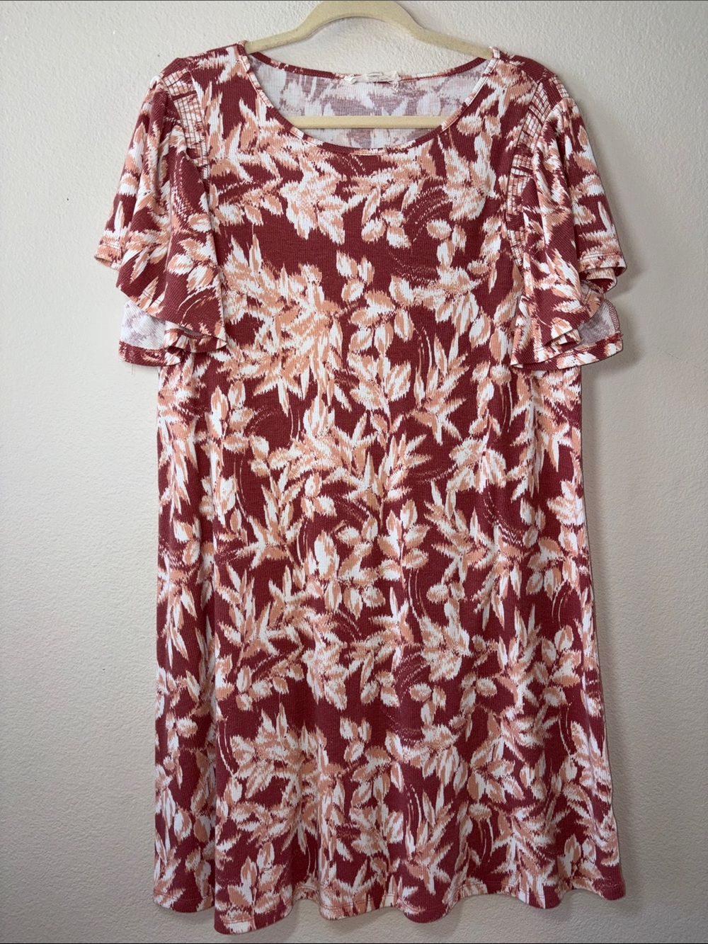 Women's Floral Ruffle Sleeve Dress - Rust/White